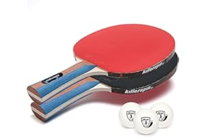 Killerspin Jet Set of 2 - Ping Pong Paddles Combo Package - Red & Black Table Tennis Rackets - 3 White Ping Pong Balls