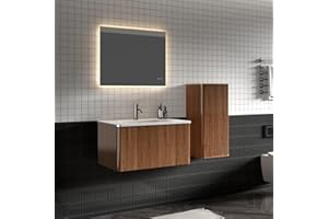 LKTART 14'' Striped Textures Walnut Wood Bathroom Floating Push-Open Door Side Cabinet Wall-Mounted Storage Cabinet for Bathroom