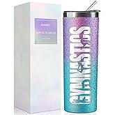 Onebttl Gymnastics Gifts for Girls 8-10, Gymnastic Cups for Coach, 20oz Skinny Tumbler Travel Mugs for Women, Glitter Blue & Purple