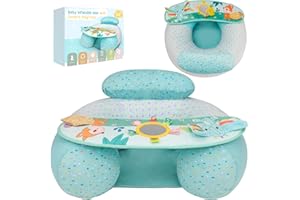 Blublu Park Baby Donut Sit Me Up Floor Seat for 3-36 Months, Inflatable Baby Seat with Cover, Activity Chair for Sitting up, Sensory Tray Suitable for Development, Elephant