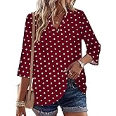 Rapbin Womens 3/4 Sleeve V Neck Floral Print Pleated Blouses for Women Dressy Casual Loose Fit Tops