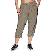 RBX Active Women's Plus Size Fashion Lightweight Woven Body Skimming Drawstring Capri Pant