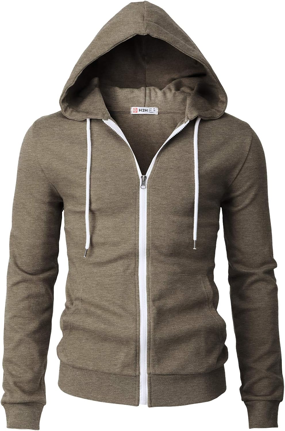H2H Mens Casual Zip up Hoodie Jacket Double Cotton Lightweight Hooded at  Men’s Clothing store