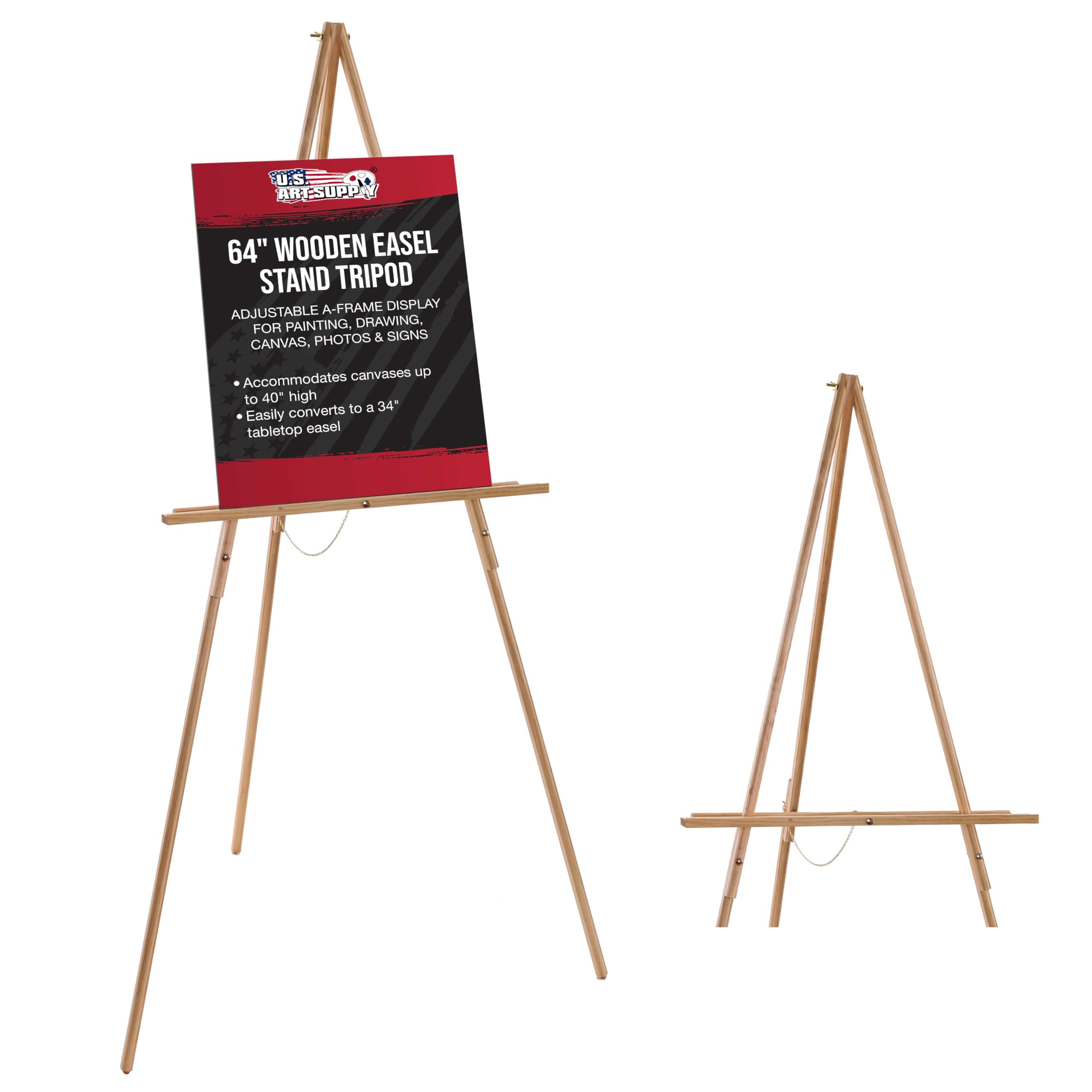 Photo 1 of U.S. Art Supply 64" Wooden Easel Stand - Adjustable A-Frame Tripod for Painting, Drawing, Photos & Signs - Lightweight Easels, Wood Easel Stand for Sign Wedding Display 40" Canvas Capacity