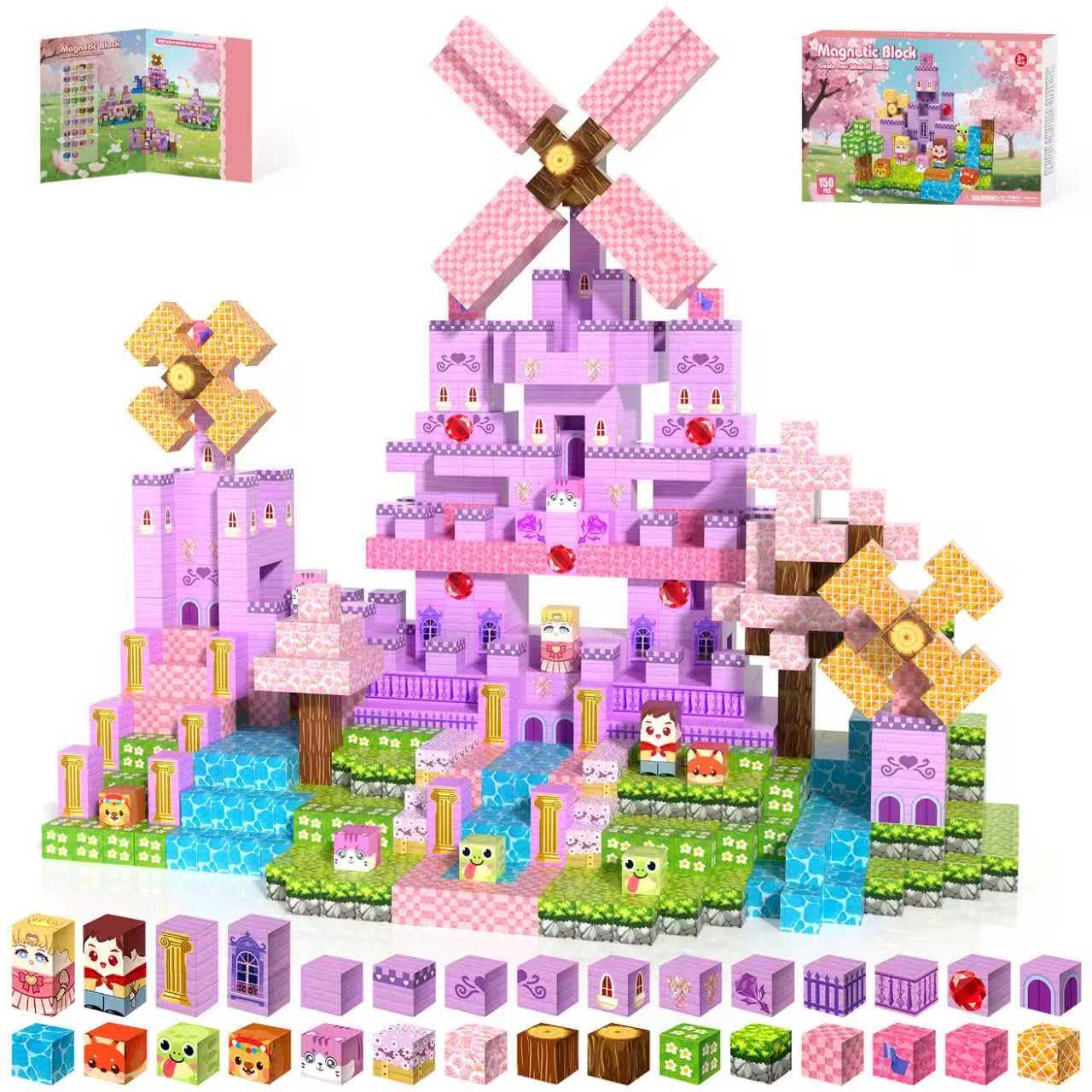Kryzomat Magnetic Blocks 150PCS, Magnetic Building Blocks for Kids 3+, Pink Castle Toys Sets for Girls, Gift for Birthday Christmas — image 1