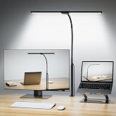 Voncerus LED Desk Lamp for Home Office, Double Head Desk Light with Clamp | 5 Modes 10 Brightness, Flexible Goose-Neck, Eye-Caring, Memory Function, Computer Monitor Table Clip Lamp, USB Adapter, Black