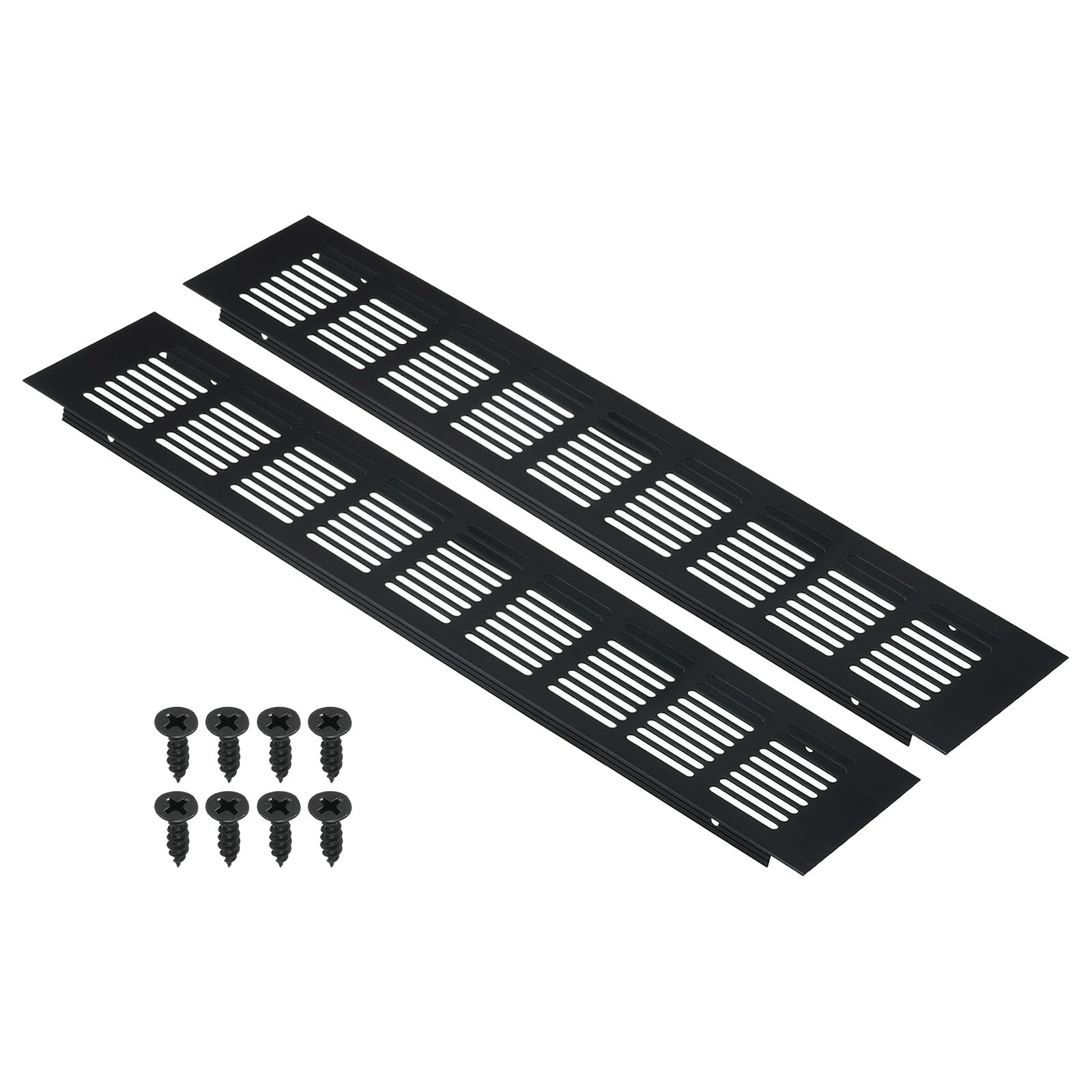 PATIKIL 16 x 3 Inch Door Air Vent Cover, 2pcs Aluminum Grille Ventilation Cover Louvered with Mounting Screws for Cabinet Wardrobe Door, Black