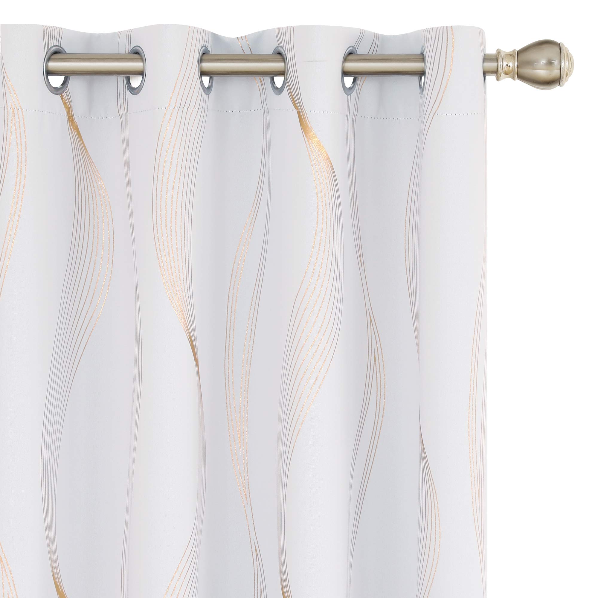 Deconovo Blackout Eyelet Curtains Thermal Insulated Gold Wave Line Foil Printed Curtains for Bedroom 46x72 Inch Silver Grey 2 Panels — image 1