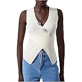 MakeMeChic Women's 3D Floral V Neck Sweater Vest Wrap Split Sleeveless Fitted Knitted Tank Tops