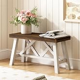 Wnutrees 30" Farmhouse Solid Wood Bench, Rustic Entryway Bench, White | Double X-Structure Dining Seat for End of Bed, Living Room, Hallway, Structural Stability, Rustic Decor