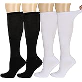 Bamboo Rayon Knee High Diabetic Socks for Men & Women 4 Packs, Soft No-Binding Cushioned Sole Seamless Diabetic Socks