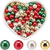 SOFPLATE 600pcs 4 Colors 8mm Imitation Pearl Beads Christmas Theme Acrylic Plastics Red Green Gold Dyed Faux Artificial Pearls Bulk for Jewelry Making DIY Holiday Necklaces Earrings