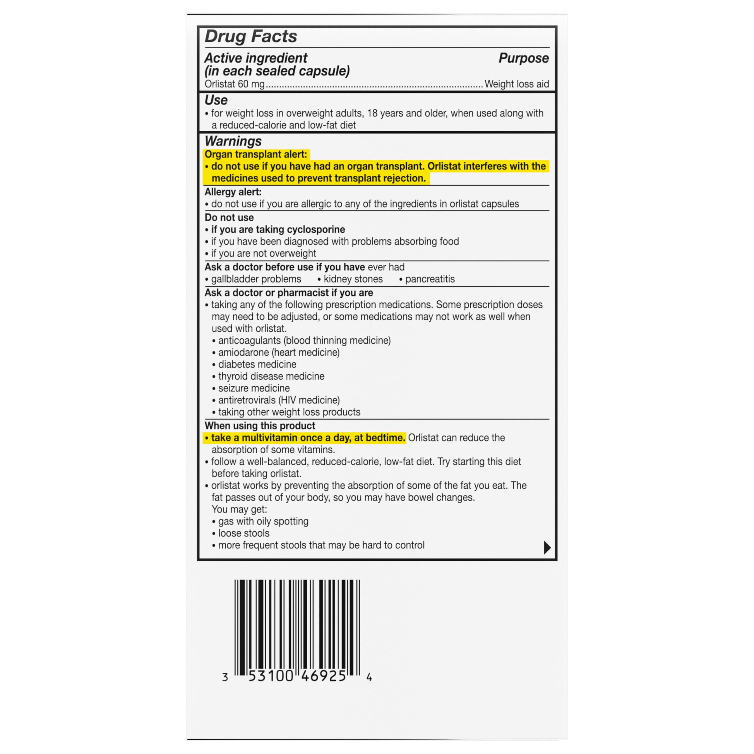 alli Weight Loss Diet Pills, Orlistat 60 mg Capsules, Non Prescription Weight Loss Aid, 120 Count Refill Pack