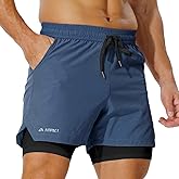 AIMPAC Mens Board Shorts Swim Trunks with Compression Liner Stretch Quick Dry 2 in1 with Pockets Beach Athletic Shorts