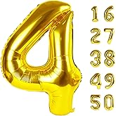 40 Inch Large 4 Balloon Numbers Gold Big Foil Number Balloons Giant Helium Happy 14th 24th Birthday Party Decorations for Man and Women, Huge Mylar Anniversary Party Supplies