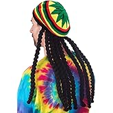 DIYDECAL Rasta Beanie Hat with Dreadlocks Wig Costume Dreads Hats