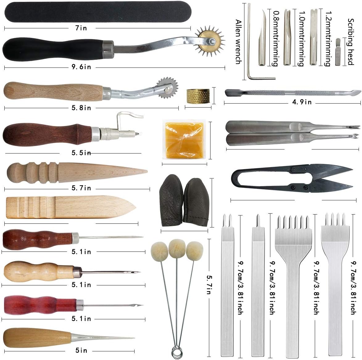 Leather Crafting Tools and Supplies: 26 Pieces Leather Working Tools Set with Groover Awl Waxed Thread Thimble Kit for Stitching Punching Cutting Sewing Leather Craft Making
