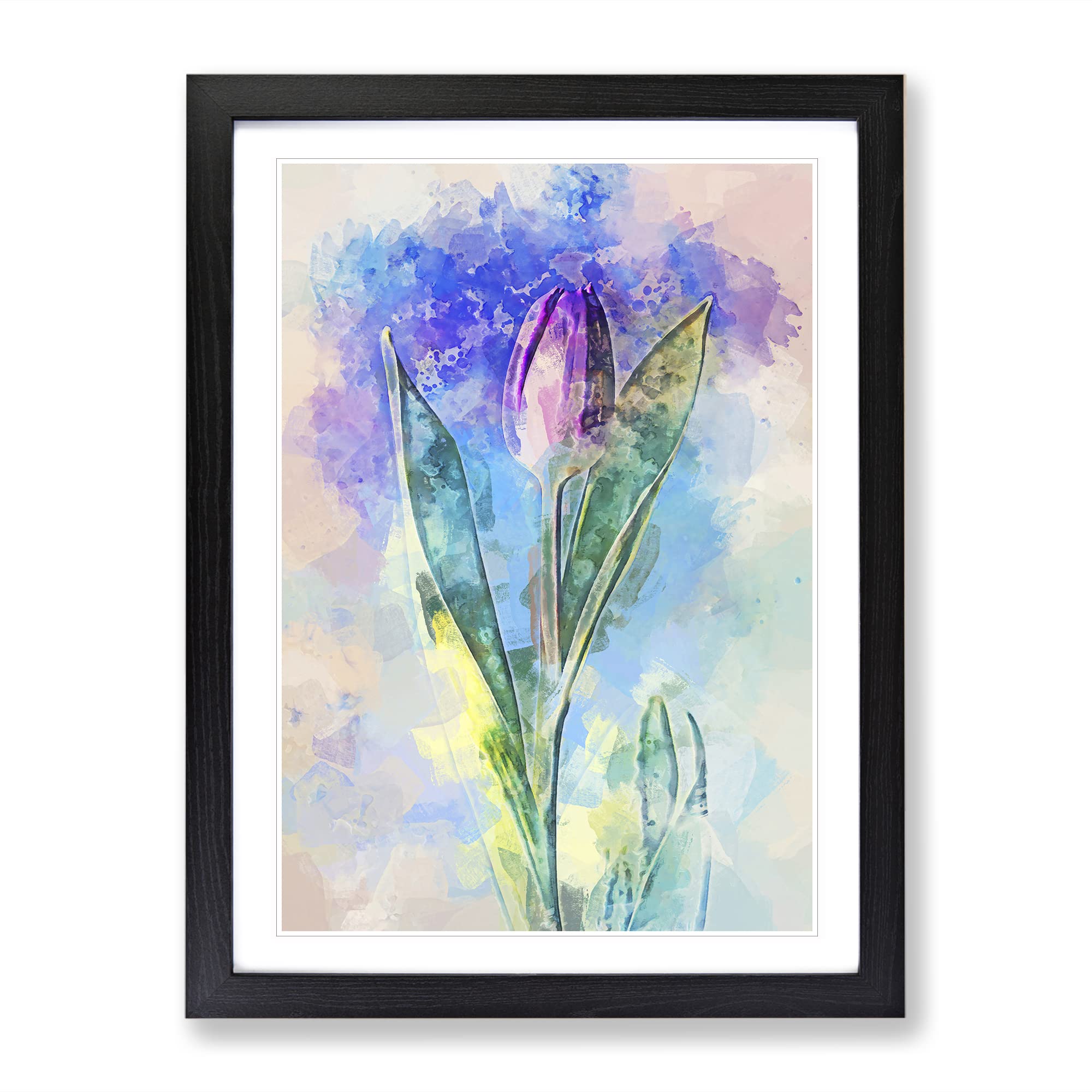Purple Tulip In Abstract Modern Framed Wall Art Print, Ready to Hang Picture for Living Room Bedroom Home Office Décor, Black A3 (34 x 46 cm)