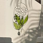Real Stained Glass Suncatcher Lily of The Valley Suncatcher – Elegant Stained Glass Window Hanging Decor Plant Lover Gifts for Women Home Decor Gifts Sun Catchers Indoor Window 7.7in