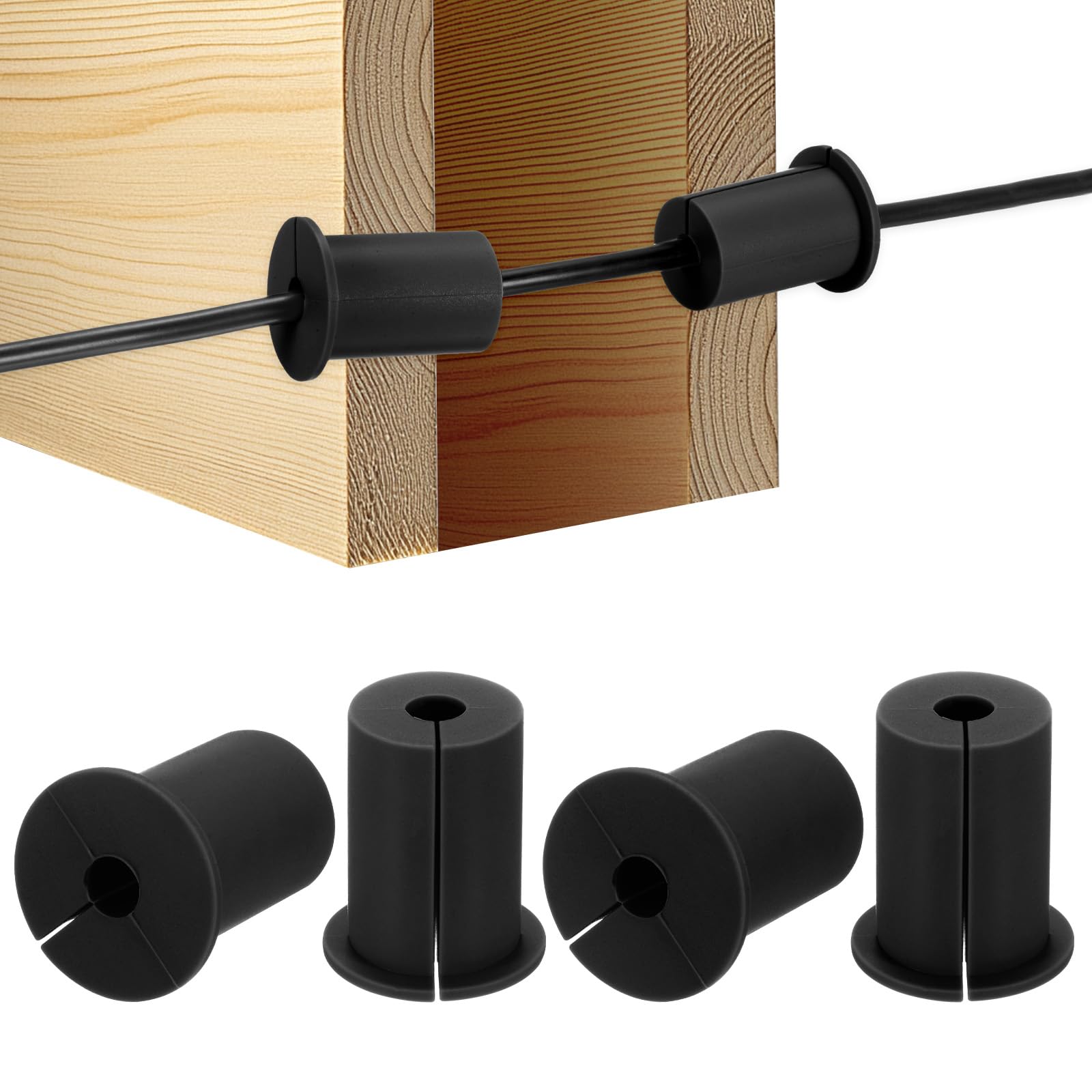 M METERXITY 4-Pack Cable Routing Kit, for 1 Inch Wall Hole Silicone Feed Through Wall Grommet Cable Punch Grommet Wall Hole Cover Bushing for Ethernet Cable [38mm Length, Black]
