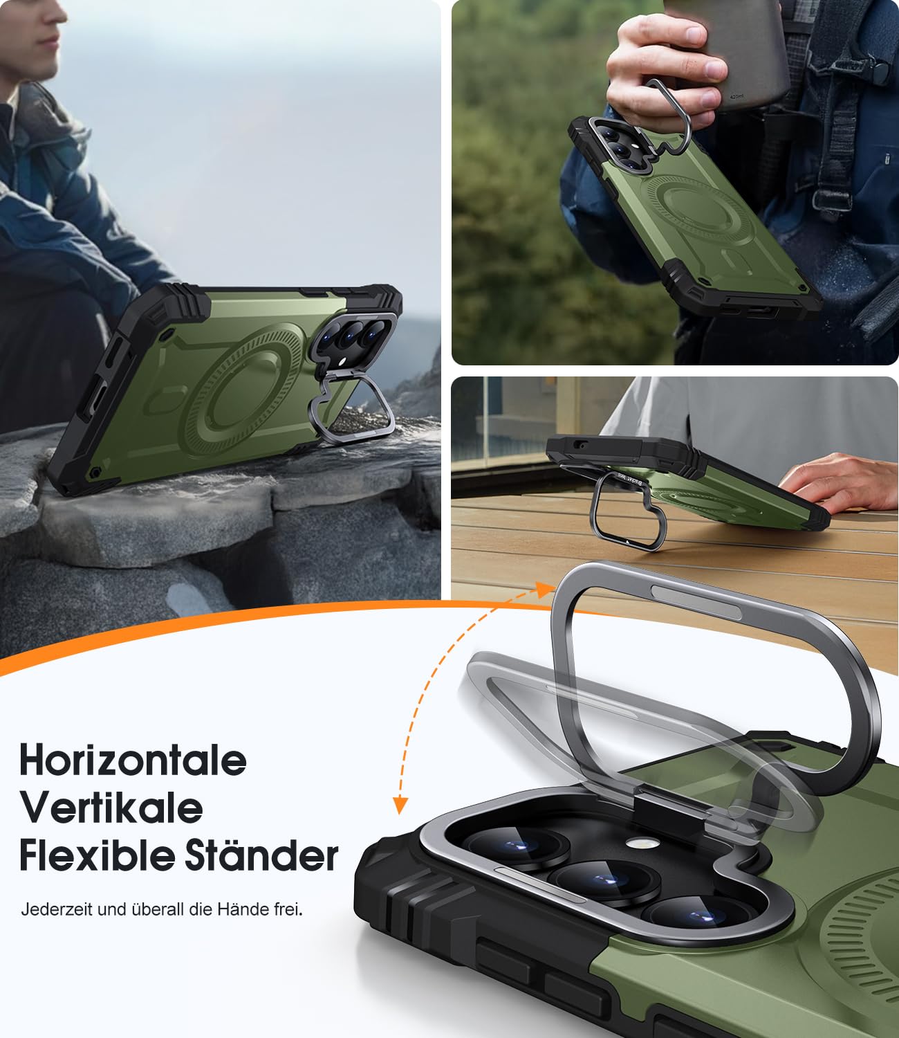 AOUIA Samsung Galaxy S24/S25 Hülle mit MagSafe Kompatibilität, Eingebauter Ständer und Militärischer Schutz - Magnetische Handyhülle in Rot 4