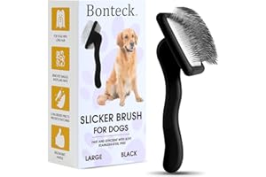 Bonteck Dog Slicker Brush - Large Size, For Grooming Long Haired Dogs (Poodles, Goldendoodles, Labradoodles), Long Pin Brush For Dematting, Black
