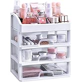 Simbuy Makeup Organizer with 3 Drawers, Bathroom Vanity Countertop Storage for Cosmetics, Brushes, Lotion, Nail Lipstick and Jewelry (White)
