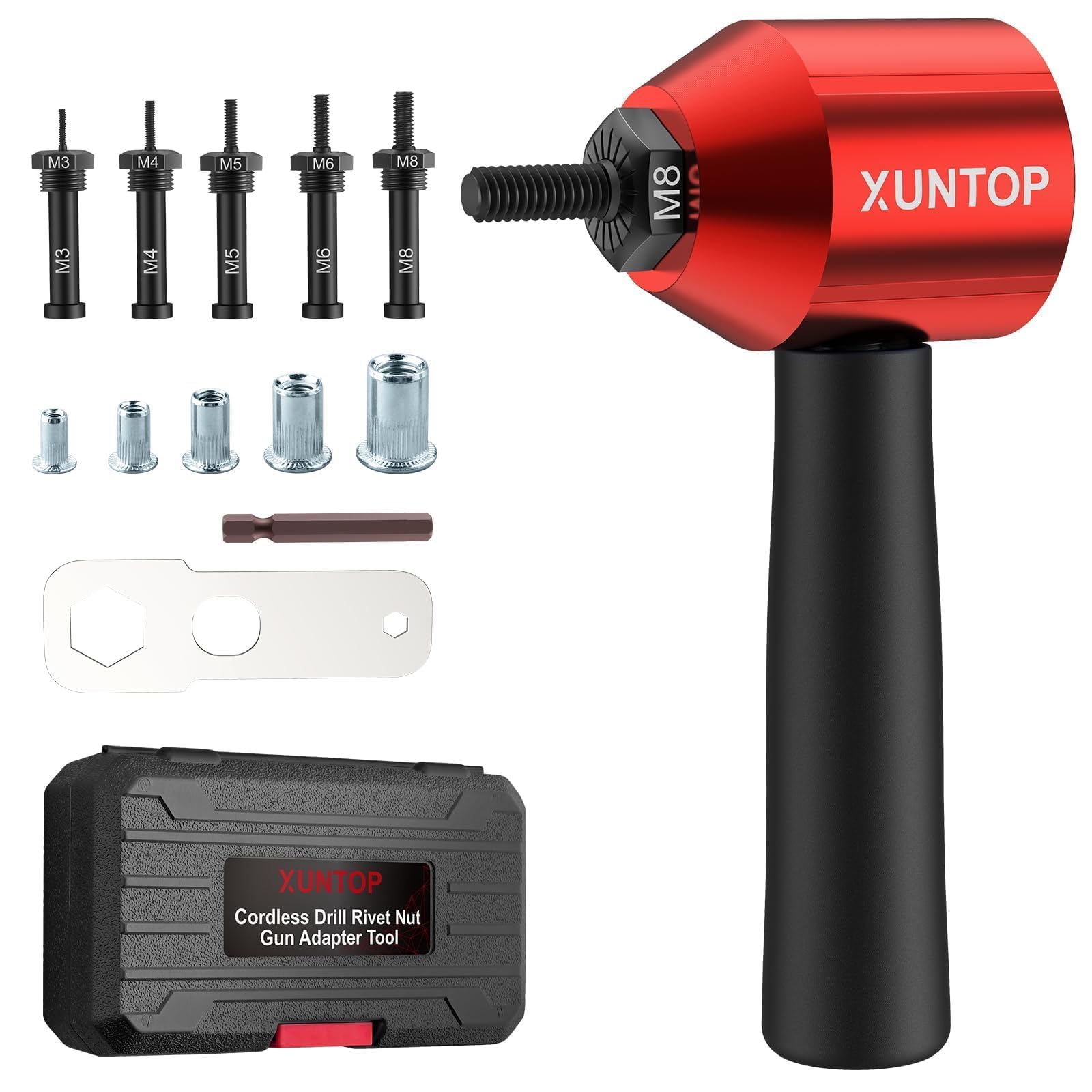 XUNTOP Electric Rivet Nut Tool with 40PCS Nut Accessories,Easy to Install Rivet Gun Adapter for Electric Rivet Gun Electric Nut Gun Adapter Widely Used in DIY,Mechanical and Automobile Maintenance