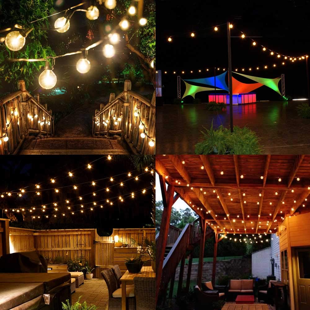 Onumii Solar Outdoor String LED Lights 7.5M 4400mAh, 2200K Amber Light, 25 Sockets 27 G40 LED Bulbs, Romantic Outdoor Decorative String Lights For Yard, Patio, Deck, Pergola, Umbrella Lights