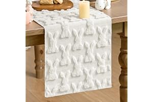 Artoid Mode Beige Soft Plush Faux Fur Jacquard Bunny Rabbit Easter Table Runner, Seasonal Kitchen Dining Table Decoration for