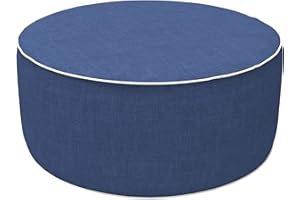 LVTXIII Outdoor/Indoor Inflatable Ottoman, All Weather Water-Repellent Round Footrest Stool with Handle, D21”x H9” Portable Pouf for Patio Garden Camping or Home-Navy Textured