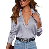 Neweek Satin Blouses for Women Dressy Casual Button Down Silk Shirts Business Work Tops