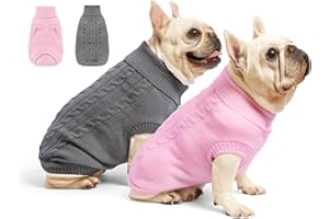 Roseelk 2 Pack Dog Sweaters for Small Dogs - Puppy Medium Warm Clothes in Winter, Turtleneck Pullover Design for Boy Girl Pet, Doggie, Cat, Kitten Chihuahua Bulldog Pug Beagles (M, Grey, Pink)