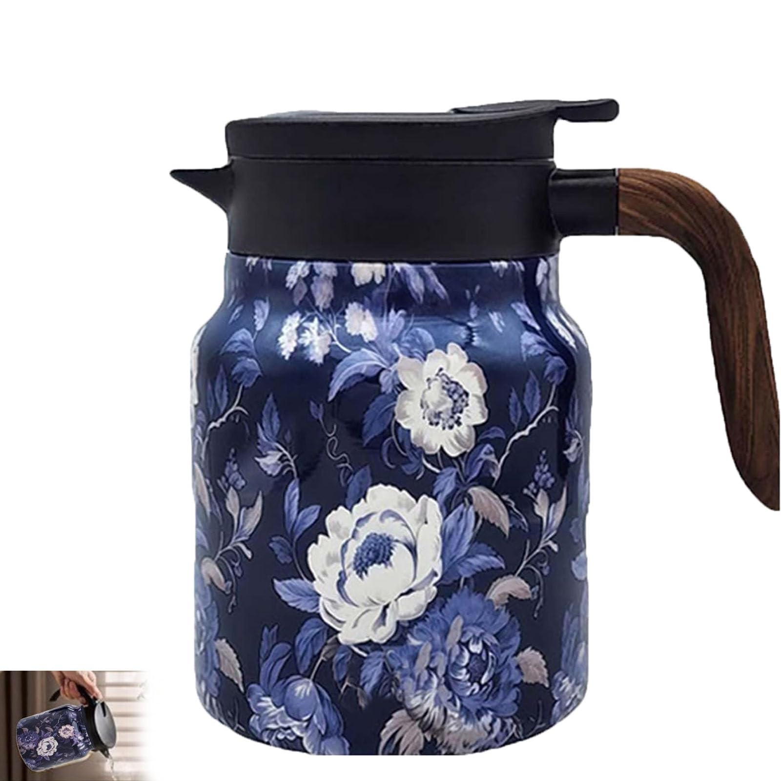 Photo 1 of 35 Oz Vintage Floral Tea Pot with Infuser,Insulated Stainless Steel Loose Leaf Teapot,6-12 Hour Hot/Cold Retention, Portable for Travel