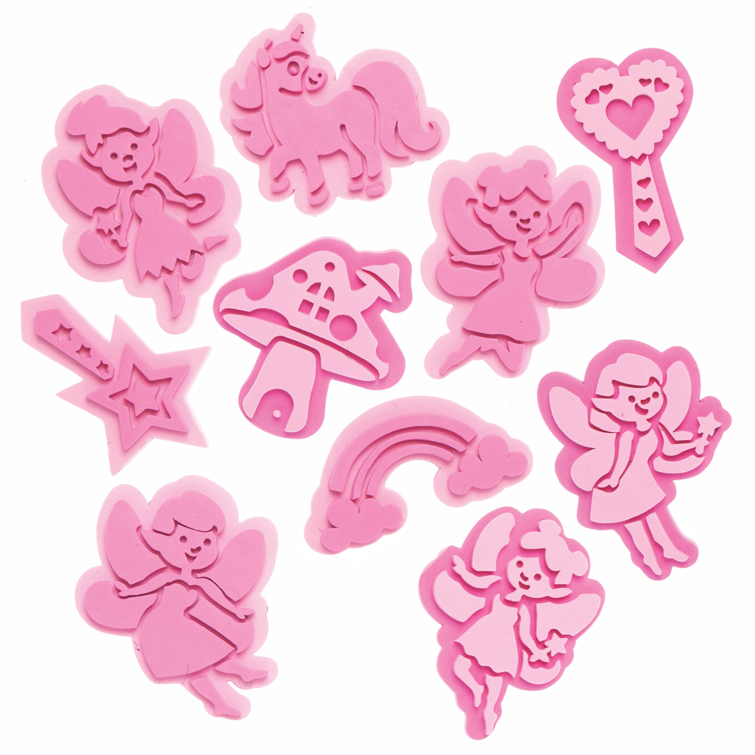 Baker Ross AX905 Fairy Stampers - Pack of 10, Foam Stamp Set for Children, Ideal for Kids Painting Arts and Crafts Projects