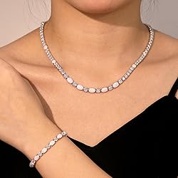 FANCIME Sterling Silver Opal Tennis Necklace