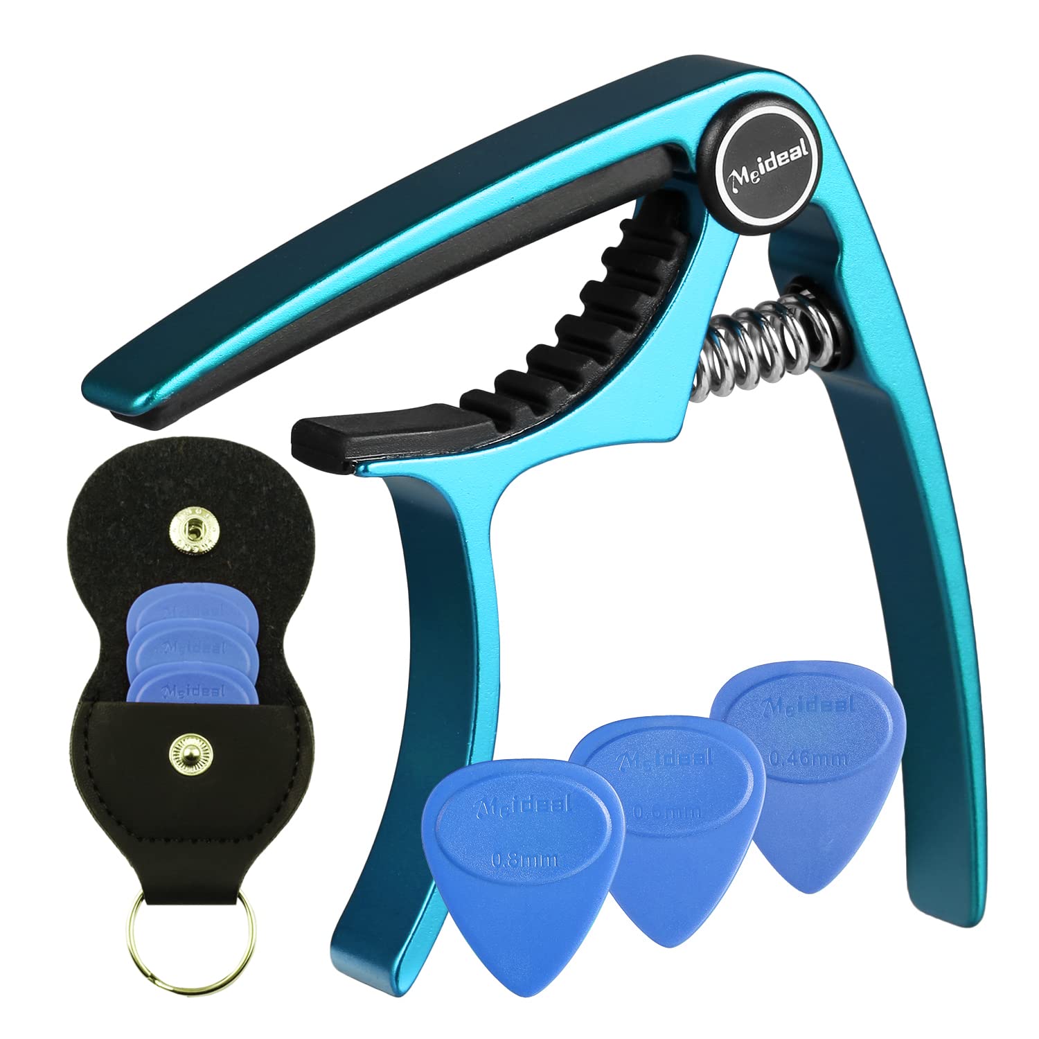 Guitar Capo, Meeland Purple Aluminium Guitar Capo Key Clamp for Acoustic Guitar/electric guitar/Ukulele/Bass With Guitar Picks and Leather Picks Holder and Bridge Pins Puller Included (Blue)