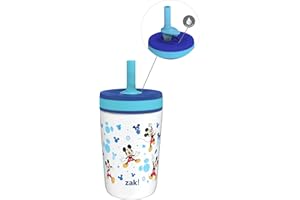 Zak Designs Disney Kelso Toddler Cups For Travel or At Home, 12oz Vacuum Insulated Stainless Steel Sippy Cup With Leak-Proof Design is Perfect For Kids (Mickey Mouse)