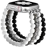 JR.DM Natural Stone Beaded Bracelet Bands Women Compatible with Apple Watch 42mm(S3/2/1) 44mm 45mm 46mm 49mm Comfort Cool Elastic Strap Replacement for iWatch Series 11/10/9/8/SE/7/6/5/4/3/2/1/Ultra