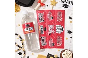 24 Pcs Graduation Water Bottle Labels, 3 Designs Mixed Red Congrats Grad Water Bottle Wrapper Stickers, Class of 2026 Graduat