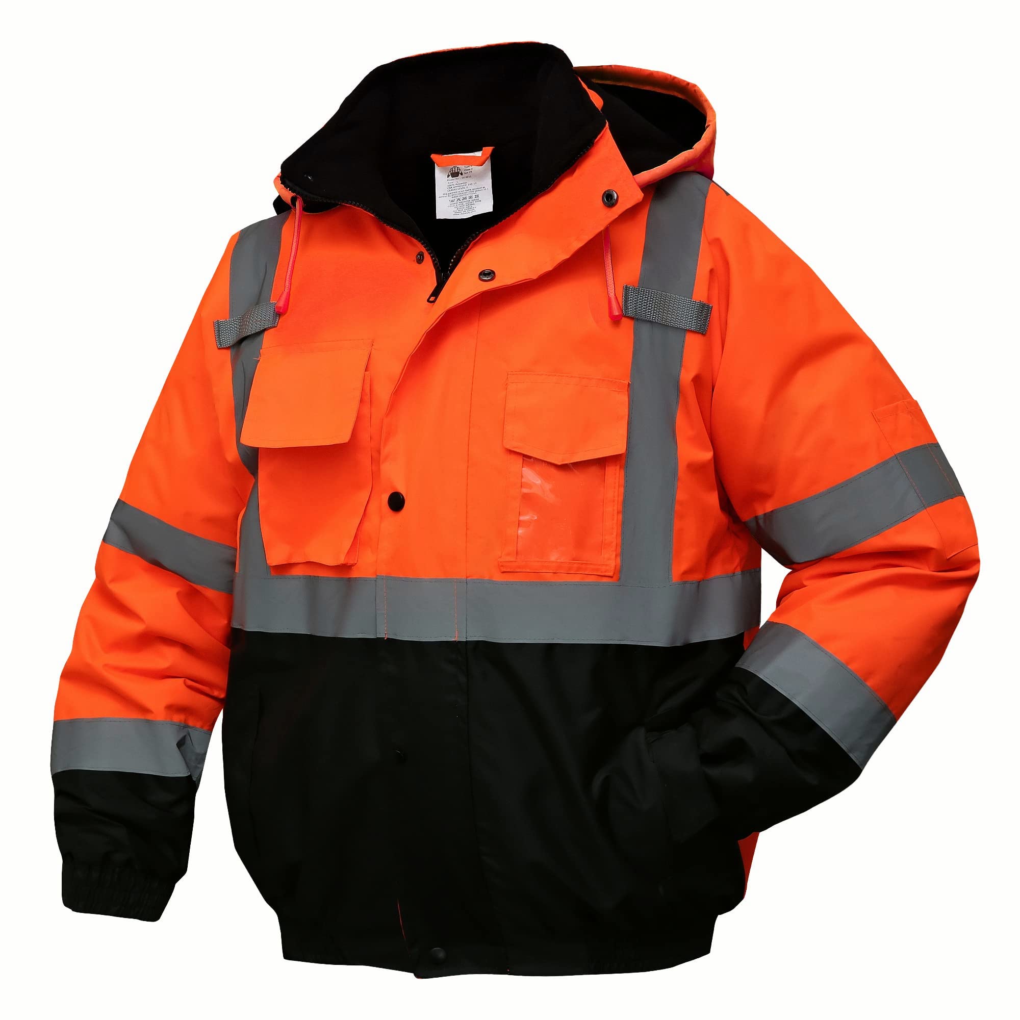 SKSAFETY High Visibility Reflective Jackets for Men, Waterproof Class 3 Safety Jacket with Pockets, Hi Vis Orange Coats with Black Bottom, Mens Work Construction Coats for Cold Weather,5XL, 1 Pack Image