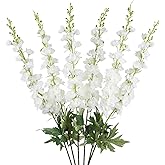 Fqueelvys White Delphinium Artificial Flowers 6PCS 40.55" Long Stem Silk Larkspur Snapdragon Flowers for Tall Vase for Home Wedding Table Decor(White)