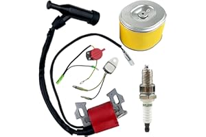 TURBOTUNITY GX160 Ignition Coil Assembly for Honda & Clone GX120 GX200 for Rototiller 4589693 30500-ZE1-073 w/Air filter F6TC spark plug and On Off Switch Engine Kill Switch with Low Oil Sensor