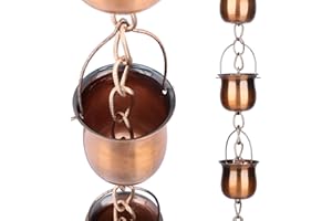 taman Rain Chain Set, 4.8ft Cup Rain Chain for Gutters,Copper Rain Chain Cups to Replace Gutter Downspout, Divert Water, 10 Cups, Rose Gold