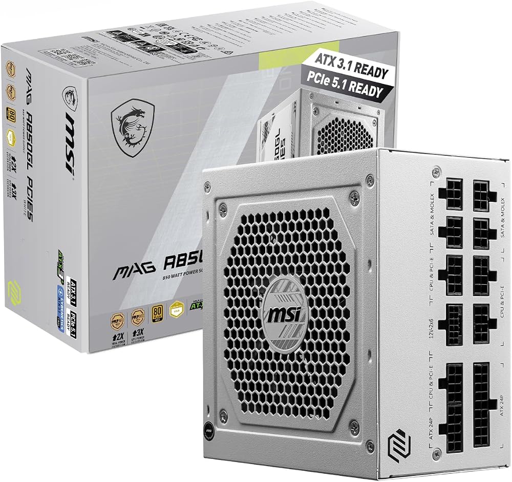 MSI MAG A850GL WHITE 850W ATX 3.0 Fully Modular PCIe 5.0 Gold PSU