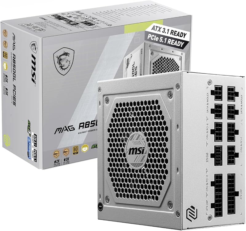 MSI MAG A850GL WHITE 850W ATX 3.0 Fully Modular PCIe 5.0 Gold PSU