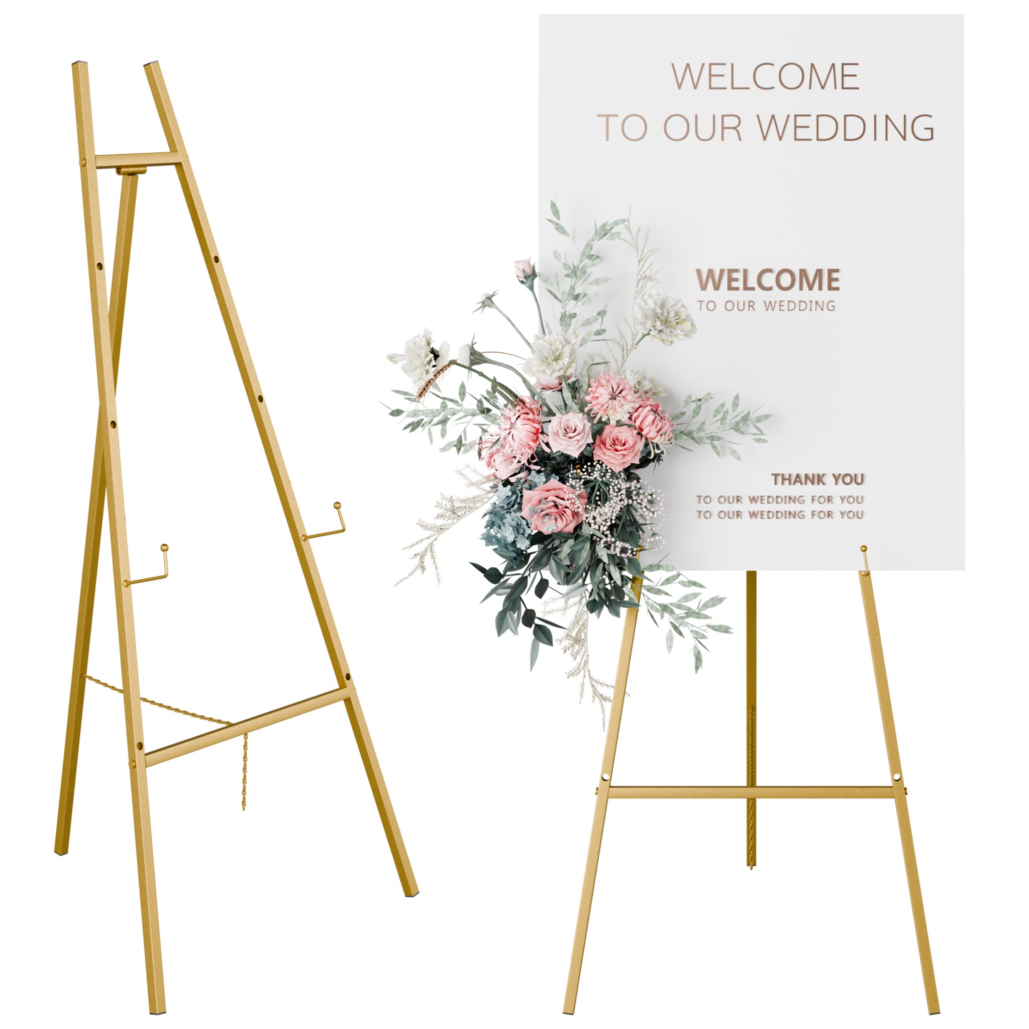 Photo 1 of Gold Easel Stand for Sign, Heavy Duty Easel, 4-Tier AdjustableArt Easel for Painting, Wedding Sign