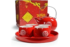 Chinese Porcelain Tea Set, Service Teapot with 4 Cups and Tray, Elegant Tea Ceremony Set for Adults, Home Decor, Wedding Part