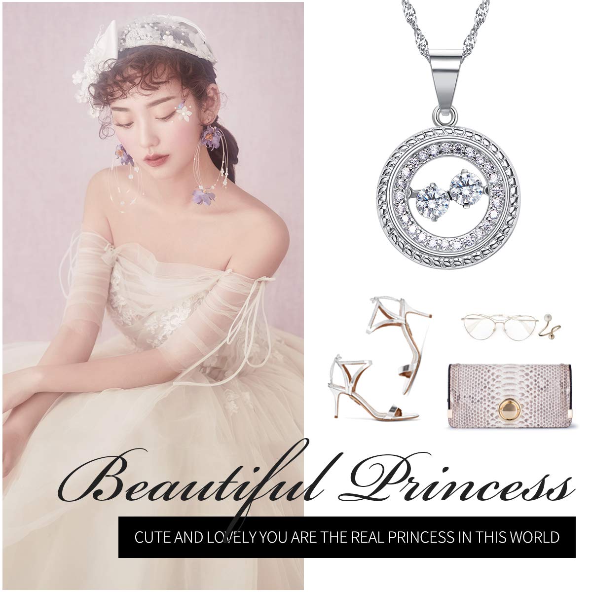 LOUISA SECRET Pendant Necklace, Made Of Cubic Zirconia, Fashion Valentine\'s Day Gift Jewelry 925 Sterling Silver Necklace For Women And Girls