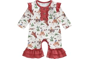 Western Romper Baby Boy Girl Jumpsuit Horse Print Long Sleeve Front Zipper Newborn Cowboy Cowgirl Casual Bodysuit